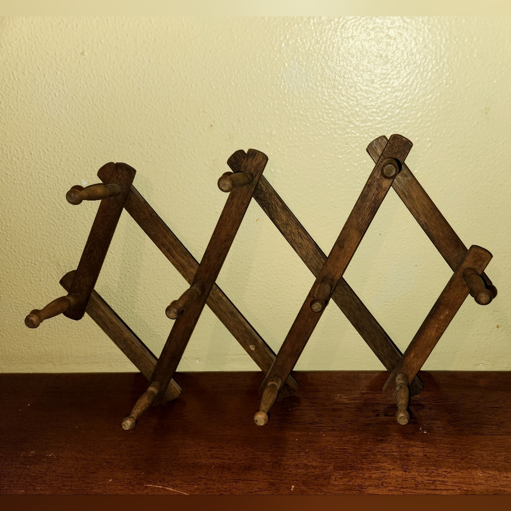 Vintage 1960's Adjustable Wooden Wall Rack Hooks - Picture 1 of 10